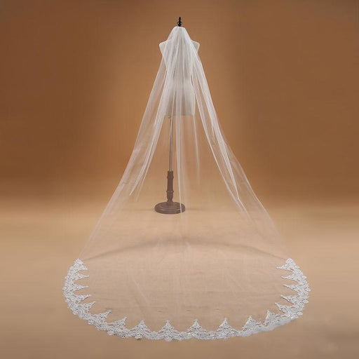 3M One Layer Lace Edge Cathedral Wedding Veils | Bridelily - WHITE - wedding veils