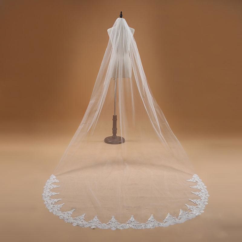 3M One Layer Lace Edge Cathedral Wedding Veils | Bridelily - WHITE - wedding veils