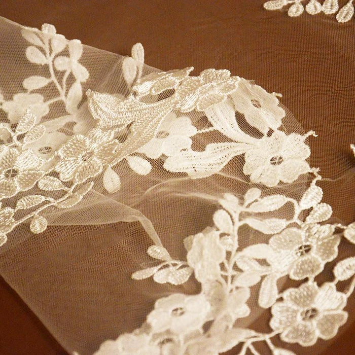 3M Two Layer Lace Edge Face Covered Wedding Veils | Bridelily - Beige / 300cm - wedding veils