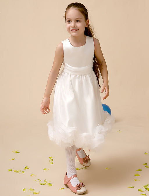 Princess Ivory A-line Jewel Neck Tea-Length Flower Flower Girl Dress