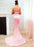 Blush Pink Lace Mermaid Evening Gown with Sweetheart Neckline