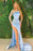 Sky Blue Long Sleeves Mermaid Prom Dress with Split and Appliques