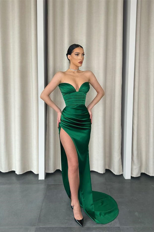 Sweetheart Mermaid Prom Dress Split in Dark Green