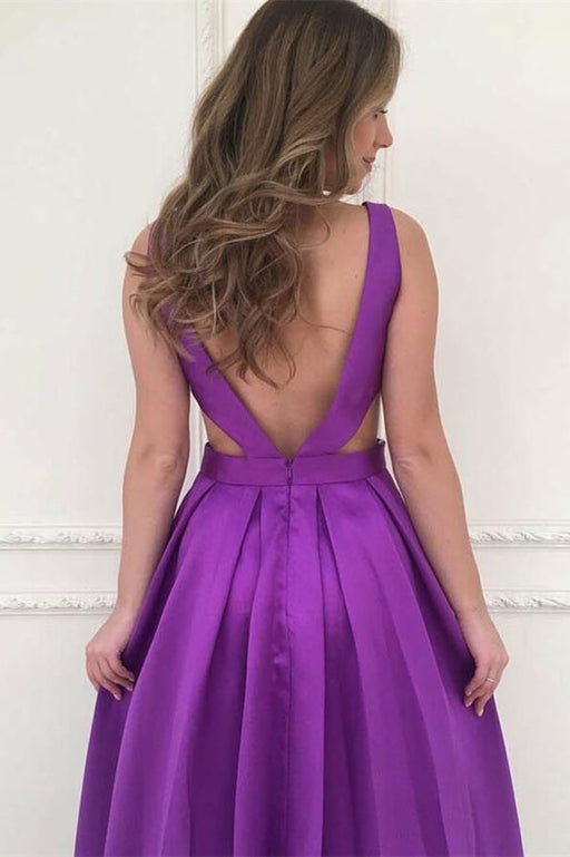Ravishing Orchid V-Neck Sleeveless A-Line Prom Gown with Convenient Pockets