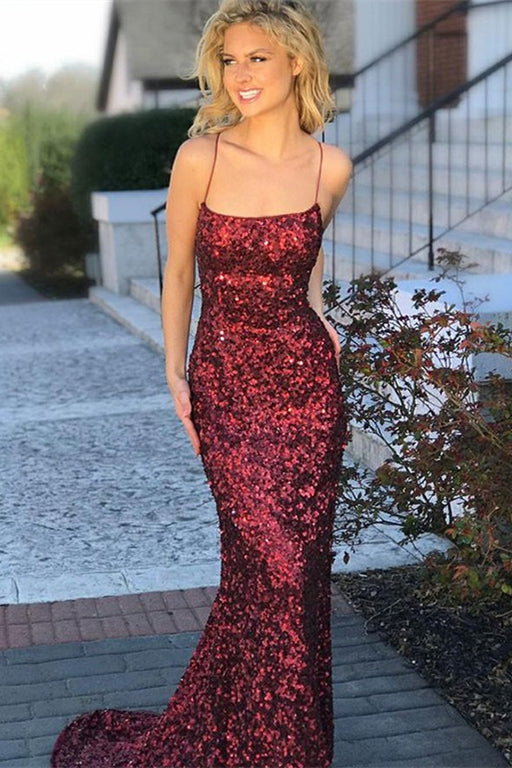 Mermaid Prom Dress with Burgundy Sequins