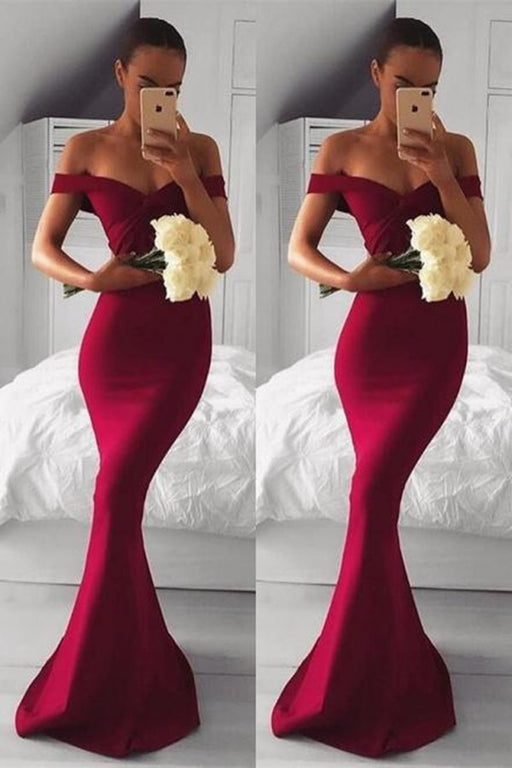 Burgundy Mermaid Prom Dress with Off-the-Shoulder Style