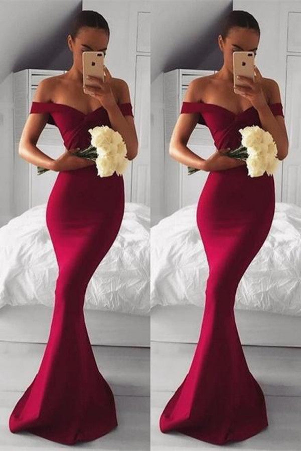 Burgundy Mermaid Prom Dress with Off-the-Shoulder Style