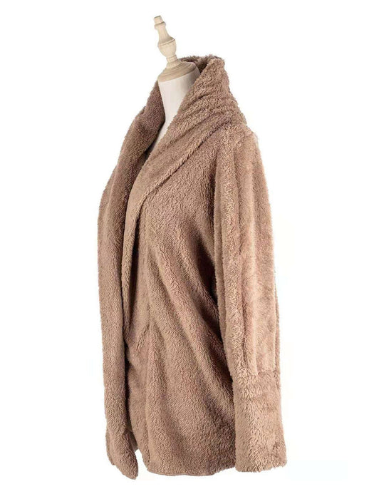 Faux Fur Coats For Women Long Sleeves Casual Faux Fur Coat Stretch Coffee Brown Overcoat