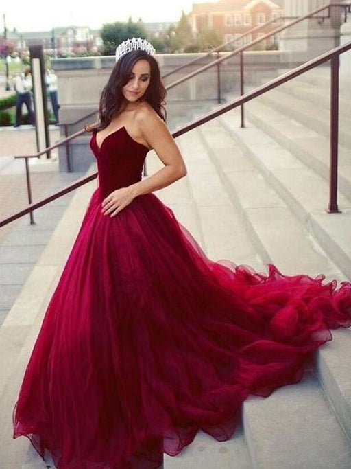 A| Bridelily Ball Gown Sleeveless Sweetheart Court Train Tulle Dresses - Prom Dresses