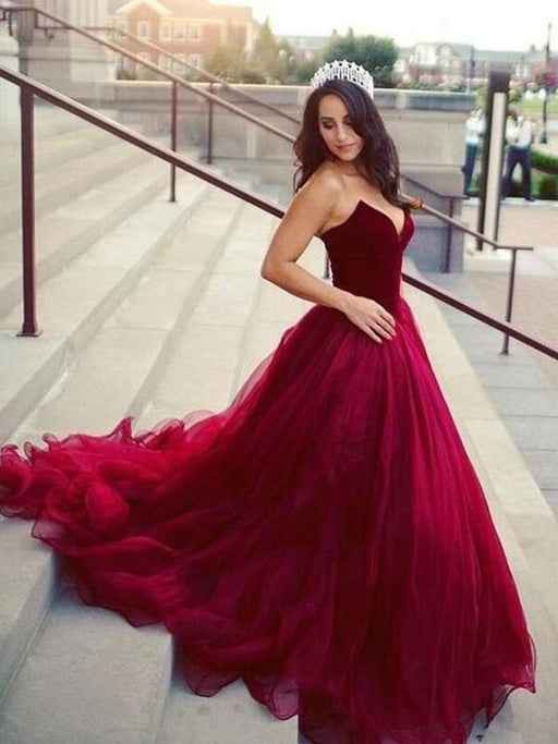 A| Bridelily Ball Gown Sleeveless Sweetheart Court Train Tulle Dresses - Prom Dresses