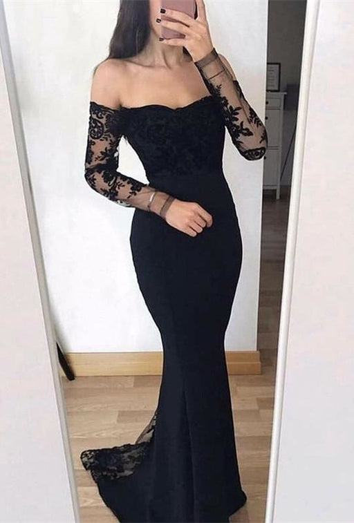 A| Bridelily Chic Long Sleeve Evening Dress | Mermaid Lace Formal Dress - Prom Dresses