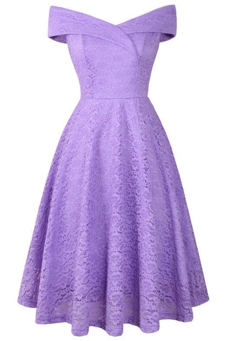 A| Bridelily Cute Lace Dress Wedding Party Formal Dress - S / Light Purple - lace dresses