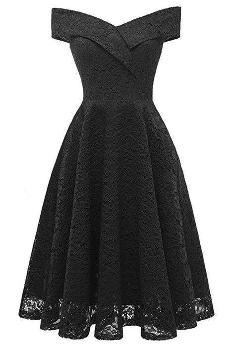 A| Bridelily Cute Lace Dress Wedding Party Formal Dress - S / Black - lace dresses