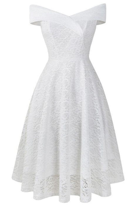 A| Bridelily Cute Lace Dress Wedding Party Formal Dress - S / White - lace dresses