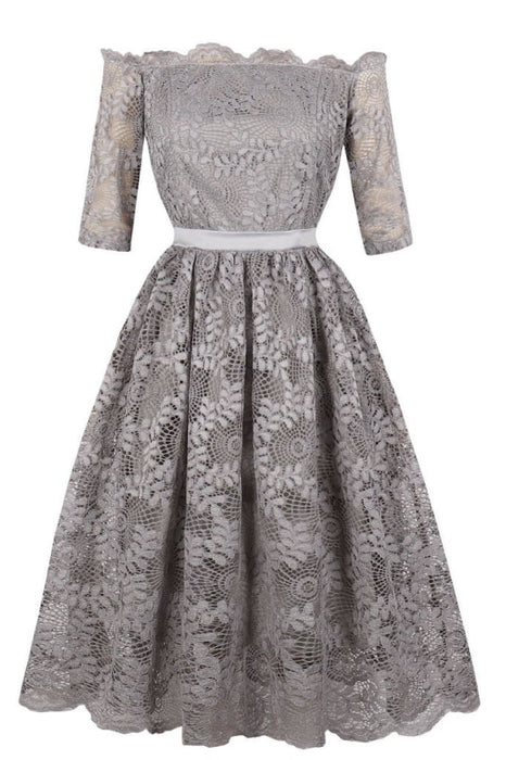 A| Bridelily Dress Gray Elegant Homecoming Dress A Line Off The Shoulder Half Sleeves - lace dresses