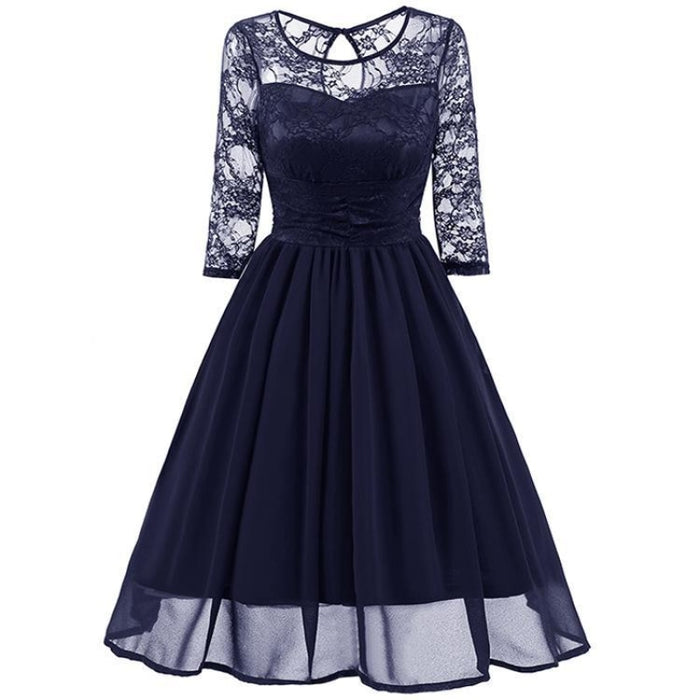 A| Bridelily Elegant Womans Chiffon Lace Dress Brand Ladies Girl Prom Dresses - S / Blue - lace dresses