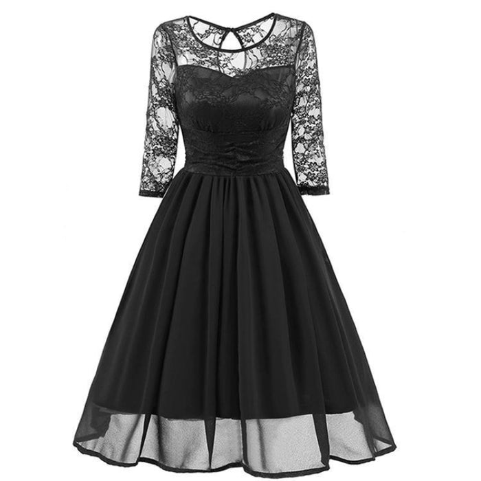 A| Bridelily Elegant Womans Chiffon Lace Dress Brand Ladies Girl Prom Dresses - S / Black - lace dresses