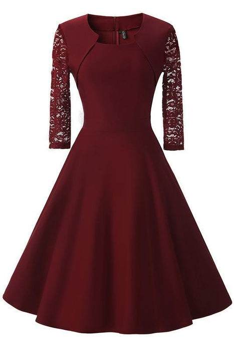 A| Bridelily Half Sleeve Burgundy Womens Cocktail Evening Party Dress - lace dresses