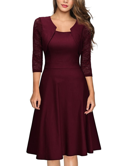 A| Bridelily Half Sleeve Burgundy Womens Cocktail Evening Party Dress - Wine Red / S - lace dresses