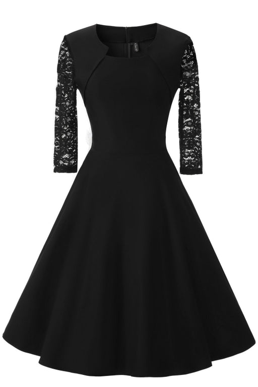 A| Bridelily Half Sleeve Burgundy Womens Cocktail Evening Party Dress - Black / S - lace dresses