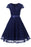 A| Bridelily Lace Stitching Retro Belt Waist Slim Dress - S / Navy Blue - lace dresses