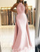 A| Bridelily Mermaid Sleeveless Halter Sweep Train Lace Satin Dresses - Prom Dresses