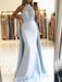 A| Bridelily Mermaid Sleeveless Halter Sweep Train Lace Satin Dresses - Prom Dresses