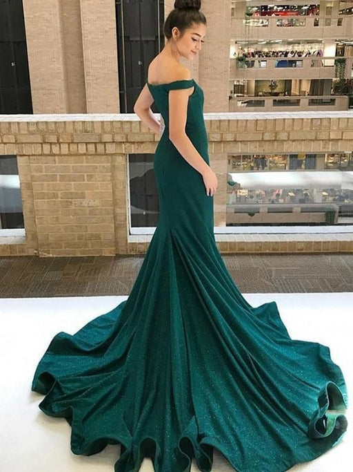 A| Bridelily Mermaid Sleeveless Off Shoulder Sweep Train With Ruffles Sequins Dresses - Prom Dresses