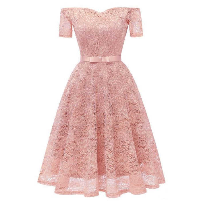 A| Bridelily New A-line Women Lace Street Dress - S / Pink - lace dresses