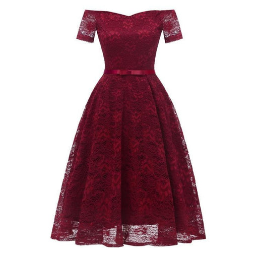 A| Bridelily New A-line Women Lace Street Dress - S / Wine Red - lace dresses