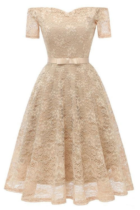 A| Bridelily New A-line Women Lace Street Dress - S / Apricot - lace dresses