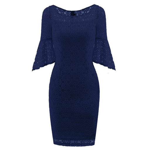 A| Bridelily New Sky Blue Half Sleeve Lace Dress - Navy Blue / S - lace dresses