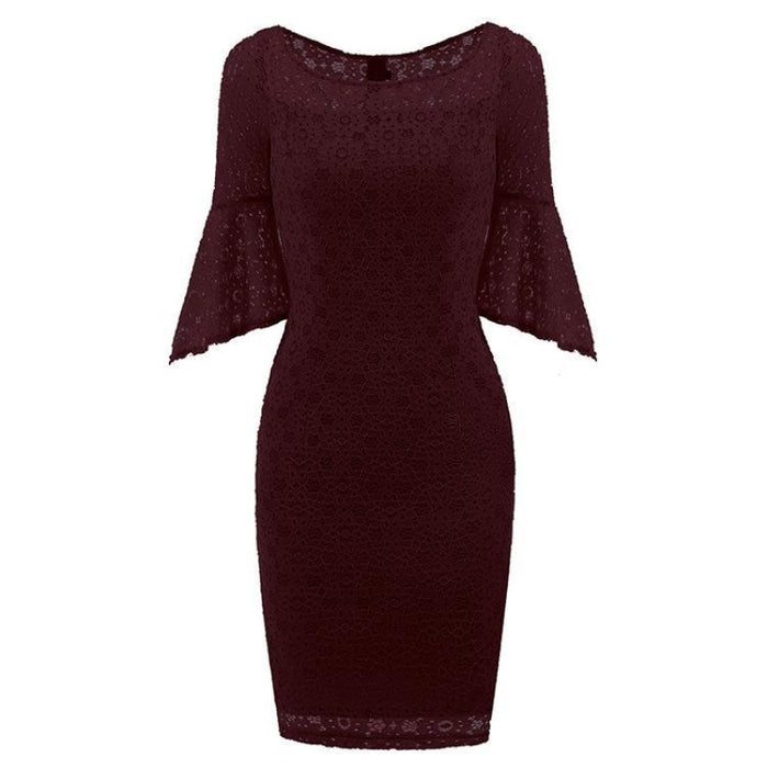 A| Bridelily New Sky Blue Half Sleeve Lace Dress - Wine Red / S - lace dresses