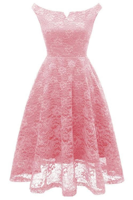 A| Bridelily Pink A-Line Lace Dress - Pink / S - lace dresses
