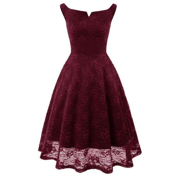 A| Bridelily Pink A-Line Lace Dress - Wine Red / S - lace dresses