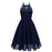 A| Bridelily Pink Patchwork Condole Belt Lace Cut Out Round Neck Sweet Lace Dress - Blue / S - lace dresses