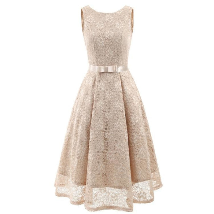 A| Bridelily Pink Round Neck Lace Dress - lace dresses
