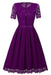 A| Bridelily Purple Short Sleeve Knee-length Street Dress - Purple / S - lace dresses
