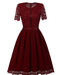 A| Bridelily Purple Short Sleeve Knee-length Street Dress - Wine Red / S - lace dresses