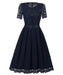 A| Bridelily Purple Short Sleeve Knee-length Street Dress - Blue / S - lace dresses