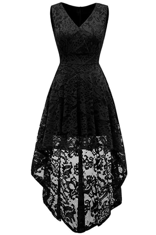 short in the front long in the back dresses black Bridelily Simple Cocktail Lace Dresses formal occasions. Size:XS +3