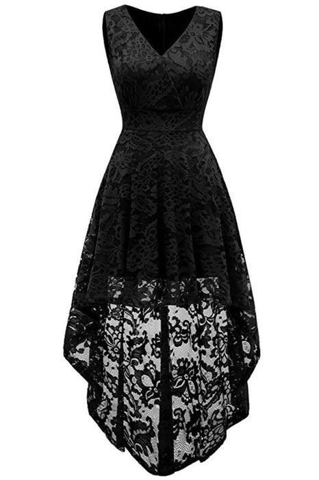 A| Bridelily Simple Cocktail Dresses Lace Short Front Long Back Dresses - S / Black - lace dresses