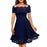 A| Bridelily Solid Lace Peasant Off the Shoulder A-line Dress - S / Blue - lace dresses