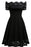 A| Bridelily Solid Lace Peasant Off the Shoulder A-line Dress - S / Black - lace dresses