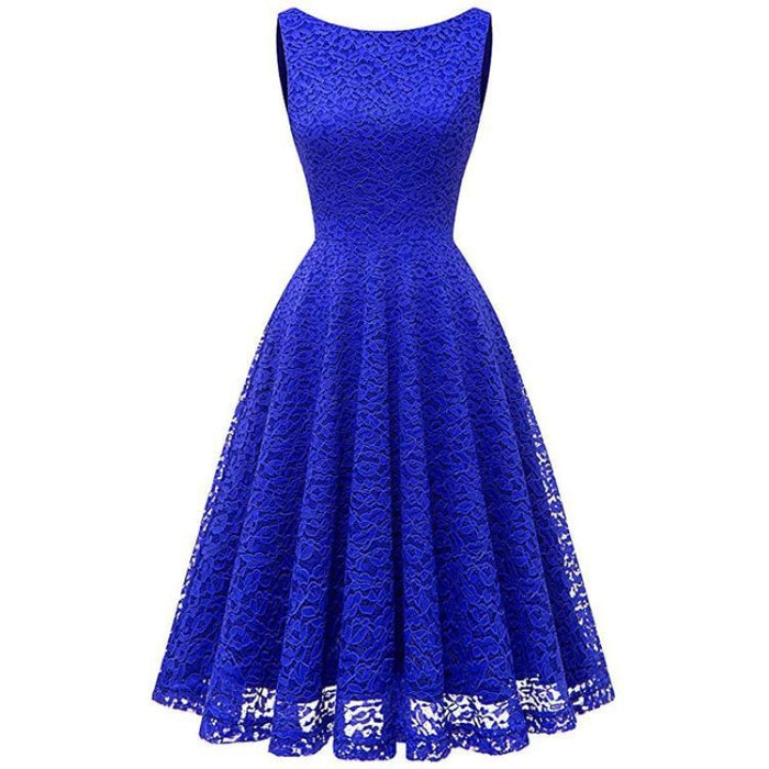 A| Bridelily V-Back Formal Cocktail Party Dress - S / Royal Blue - lace dresses
