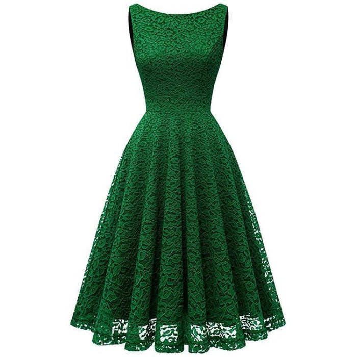A| Bridelily V-Back Formal Cocktail Party Dress - S / Dark Green - lace dresses