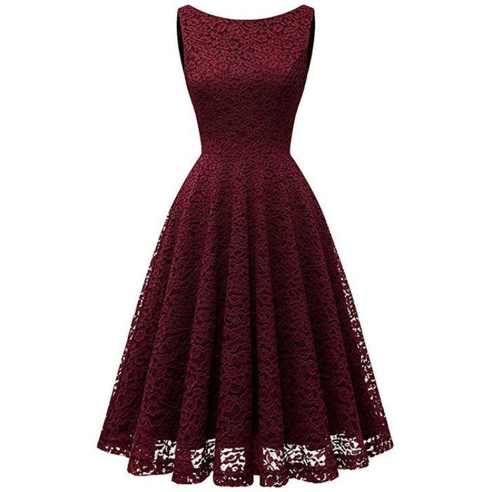 A| Bridelily V-Back Formal Cocktail Party Dress - S / Burgundy - lace dresses