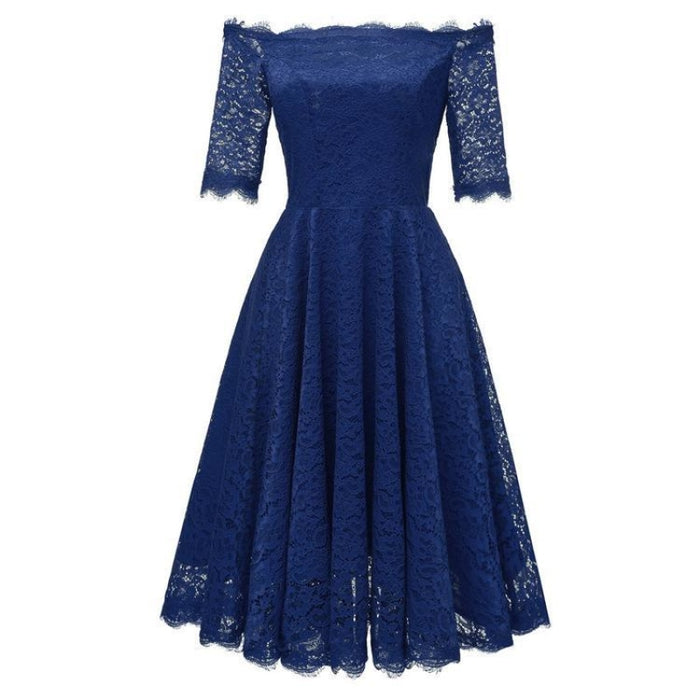 A| Bridelily White A-line Knee-length Lace Dress - Blue / S - lace dresses