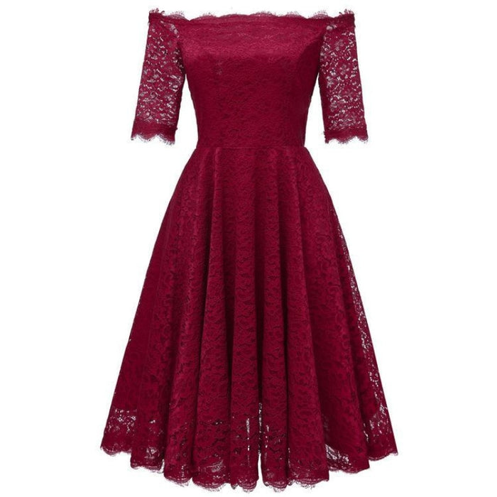 A| Bridelily White A-line Knee-length Lace Dress - Wine Red / S - lace dresses
