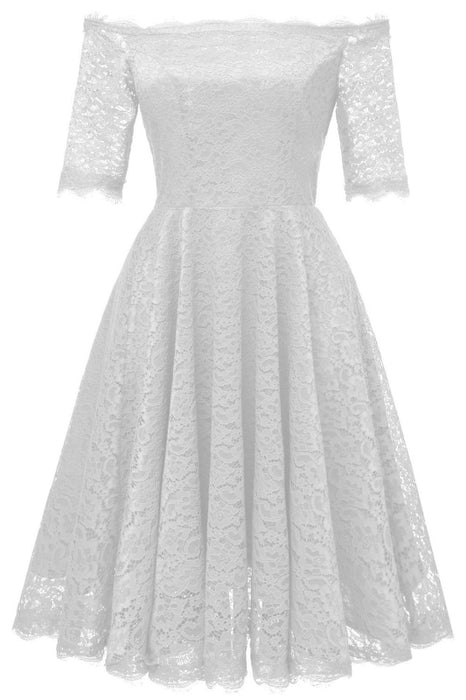A| Bridelily White A-line Knee-length Lace Dress - White / S - lace dresses